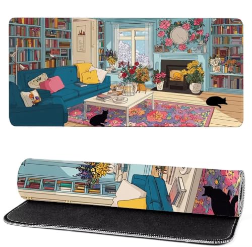 Alfombrilla Raton Hogar, Gato Mouse Pad 1200 x 600 x 3mm Gaming Mouse Pad, Superficie Inferior Antideslizante, Movimiento Ratón más Suave, Alfombrilla Escritorio, Mejora Precision y Velocidad ks-18