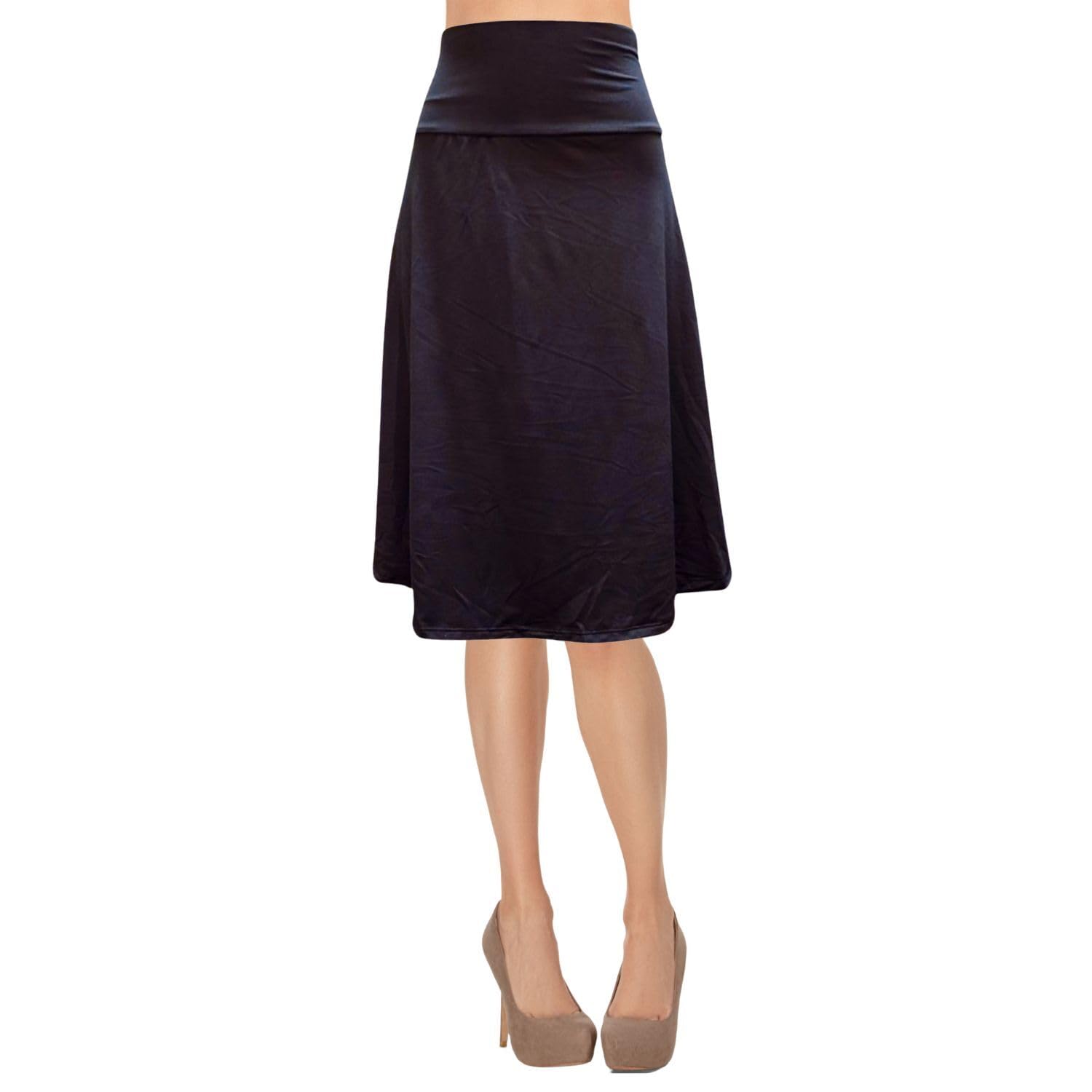 ShopMyTrend Women's A-Line Foldover Lightweight Flare Midi Pull On Closure Skirt