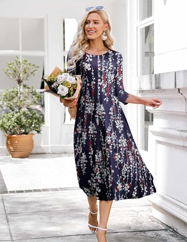 Image of HOTOUCH Women's 3 /4 Sleeve A-line and Flare Midi Long Dress