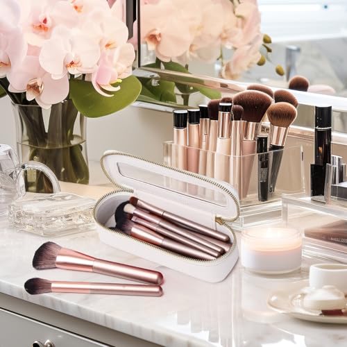 Pinkmik Makeup Brush Bag Slim Clear Makeup Bag Transparent Travel Cosmetic Case & Toiletry Bag with Zipper Small Beatuy Makeup Bag Purse Organizer for Women (White, SLIM)3