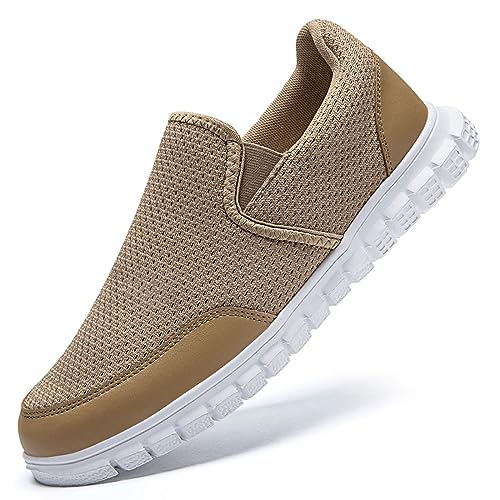 HIIGYL Mens Trainers Slip-On Shoes Casual Loafers for Men Breathable Running Sneakers Lightweight Gym Tennis Walking Shoes Khaki 8 HIIGYL Mens Trainers Slip-On Shoes Casual Loafers for Men Breathable Running Sneakers Lightweight Gym Tennis Walking Shoes Khaki 8