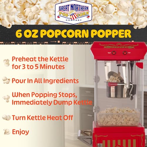 Image of Popcorn Machine with Cart and 6 oz Stainless Steel Kettle - Vintage Style Retro Popcorn Maker Machine on Wheels with Cabinet for Home Movie Room, Parties, and Events by Great Northern Popcorn (Red)
