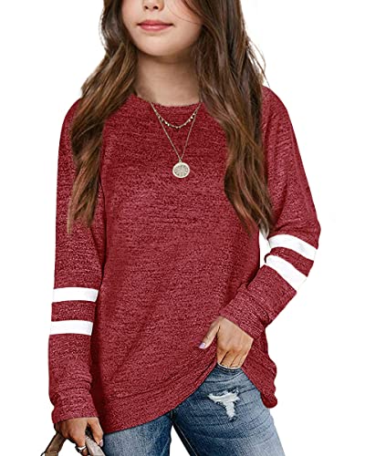 Apbondy Girls Shirts Casual Long Sleeve Crewneck Loose Striped Sweatshirts Pullover Tops