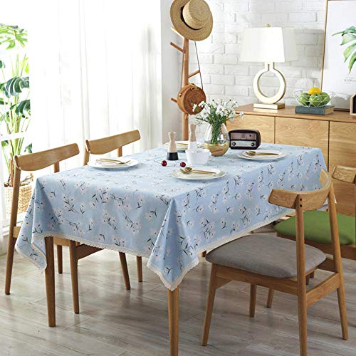 Nappe bleue fleur coton et lin linge de table rectangulaire - 3