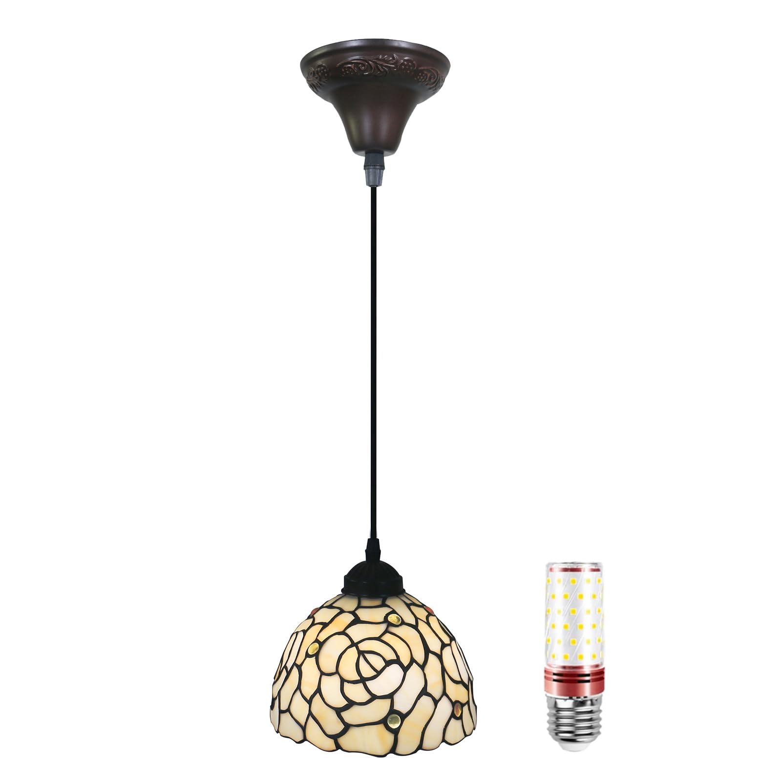 Uziqueif Pendant Light, Pendant Ceiling Light 8", Tiffany Style Hanging Ceiling Lights, Glass Lampshade, LED Kitchen Island Lights, vintage chandelier for Dining Room, Living Room, Height Adjustable,C โ image 1