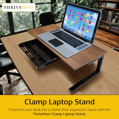 Ergonomic Clamp on Computer Monitor Laptop Riser Stand with Drawer, 21.6 x 9.8 inch - Dark Brown - Image 3