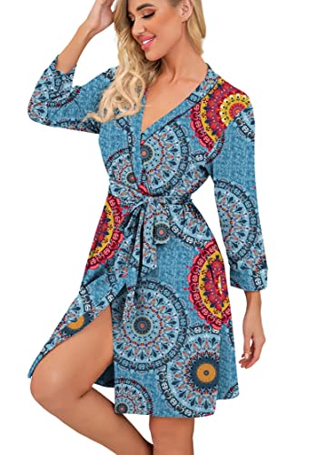 Image of PrinStory Womens Robe Lightweight Short Knit Bathrobe Soft Ladies Sleepwear with Pockets