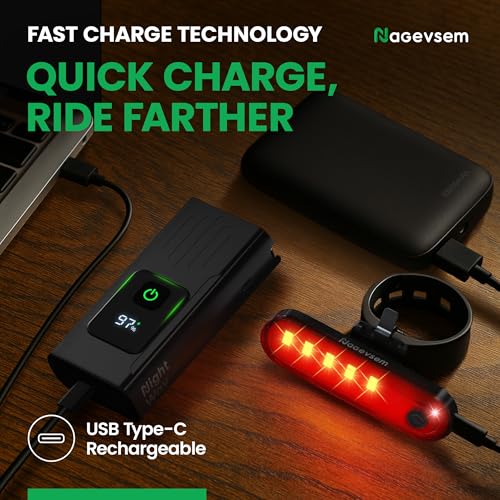 image for Nagevsem Bike Lights Set, LED Super Bright Rechargeable USB-C Headligh