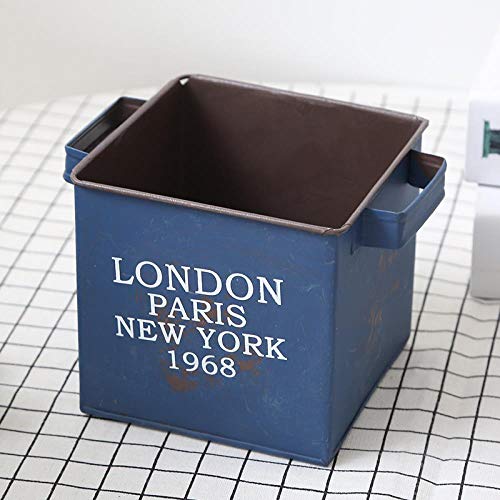 Kjsdzh Décoration Rétro Créative en Fer Forgé Seau À Fleurs Décoration De La Maison Adaptée Au Salon, Bleu Foncé, Bouche 13,5 Cm De Haut 12,5 Cm