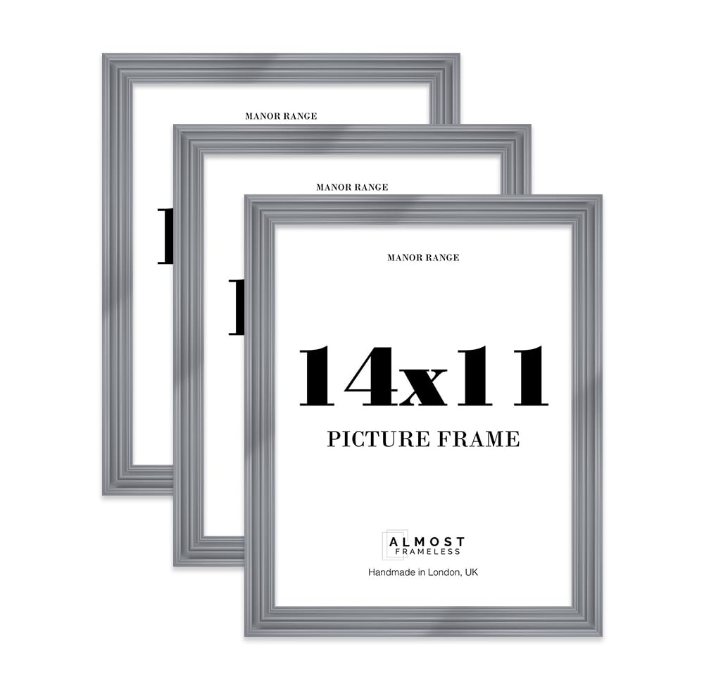14x11 Picture Frame, Display 14x11 Pictures (27.9 x 35.6cm) - Scandi Grey Elegant 42mm Edge Decorative Wall Display Frame - 3 Pack
