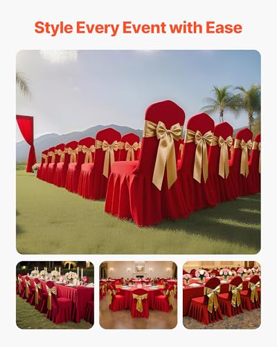 Image of VEVOR Chair Covers, Polyester Spandex Chair Cover, Stretch Slipcovers for Wedding Party Dining Banquet Flat-Front Chair Covers (Red-d, 30PCS)