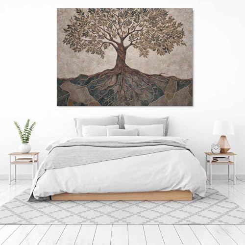 Tableau arbre de vie gris décoration murale salon moderne