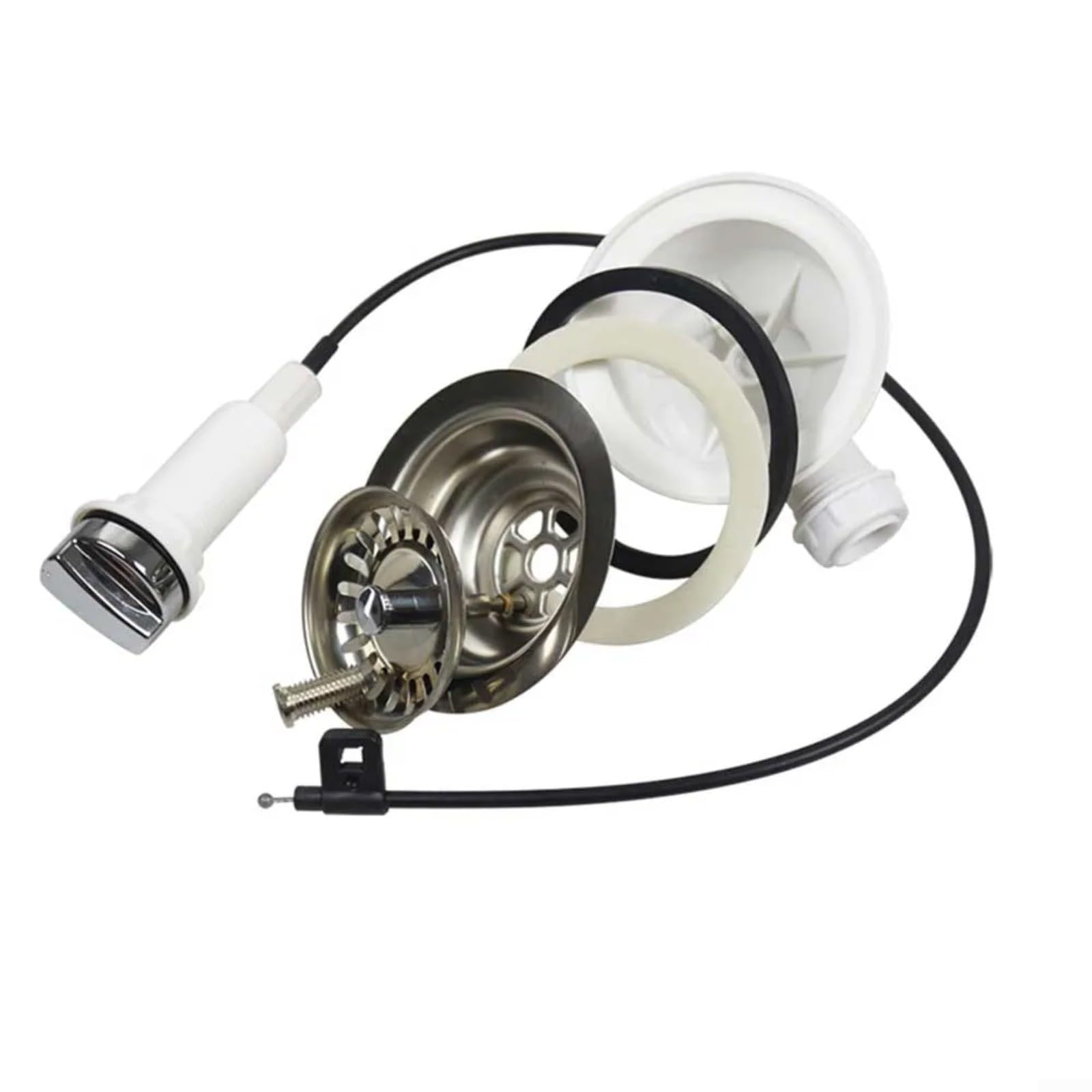 Filtro di scarico per lavello da cucina, in acciaio inox, con controllo dei cavi, scolapiatti per acqua SUS304, kit di scarico in acciaio inox SUS304, gestione del flusso senza sforzo, facile