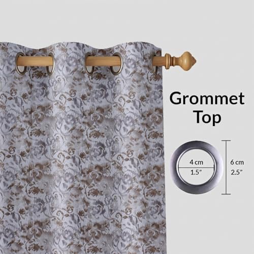 Image of LINENWALAS Cotton Sheer Curtains for Window - Light Filtering 6 Feet Set of 2, Aesthetic Cafe Curtain Floral Printed Drapes with Grommet Hanging - (L 6FT x W 4.5FT, Sand Stone)