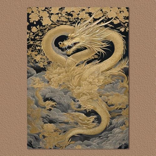 Tableau dragon doré toile abstraite pour habiller un mur vide - 2