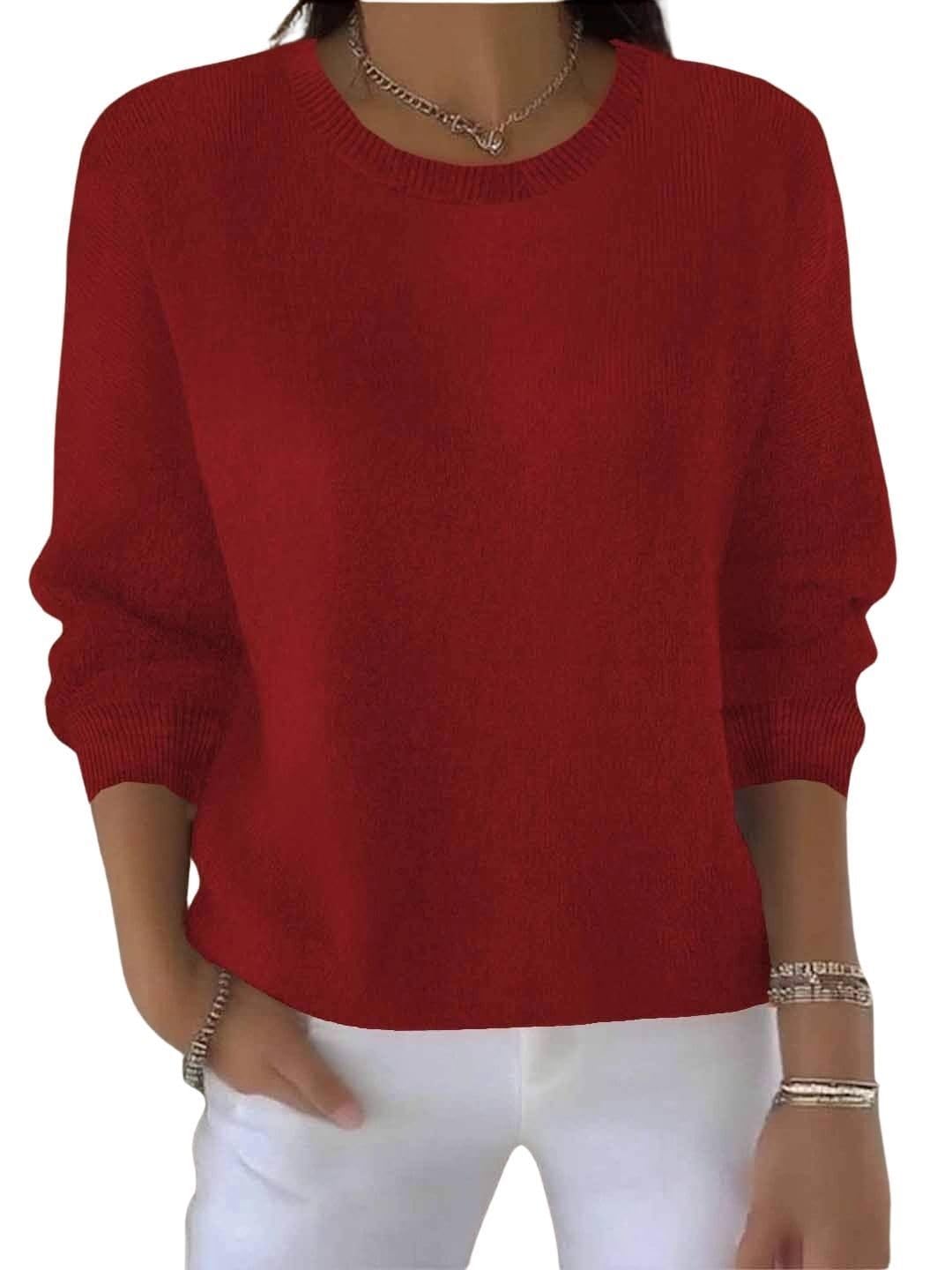 Lightweight Sweaters for Women Casual Long Sleeve Crew Neck Solid Pullover Sweater Loose Fit Fall Winter Basic Tops