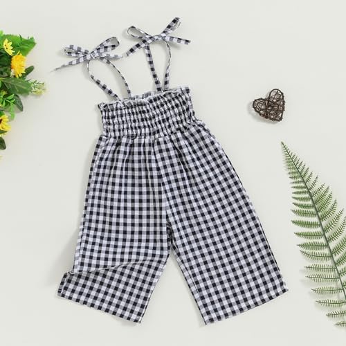 Baby Flare Jumpsuit Toddler Girl Smocked Romper Plaid Wide Leg Overalls Floral Flare Pants Sleeveless Strap Playsuit4