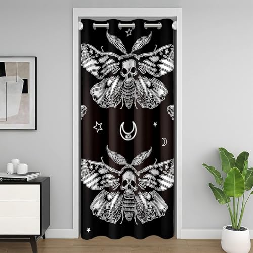 Moth Skull Door Curtain for Doorway Privacy, Boho Moon Star