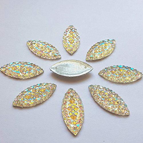 11x23mm Crystal Clear AB All Star Rhinestones Flat Back Sew On Resin Horse Eye Gems Fancy Strass Stones for Clothing Dress Craft 60PCS 2 Holes (AB)