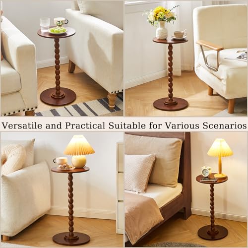 Aibiju Mesa Auxiliar Redonda, Mesa Auxiliar Pequeña para Espacios Reducidos, Mesita de Noche con Patas de Madera Maciza para Dormitorio, Sala de Estar, Rincones y Oficina, Marrón Rústico YD-RST001H - imagen 8