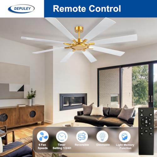 Image of Depuley Ceiling Fan Without Light: Big Indoor Outdoor Fan with Remote Control - Large Ceiling Fan no Light 8 Blade Reversible Quiet DC Motor Memory Function Timer 72 Inch White
