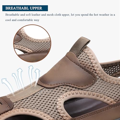 Men's Slip on Sport Sandals Leather Closed Toe Lightweight Breathable Non Slip Beach Athletic Outdoor Shoes for Hiking Travel Walking3