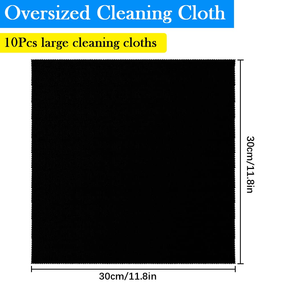 10 Pezzi Panni di Pulizia in Microfibra 30*30cm Panni Occhiali da Vista Panno di Pulizia Riutilizzabile per Occhiali per Pulire Occhiali Lenti di Fotocamera Disco Laptop e Schermi LCD, Nero
