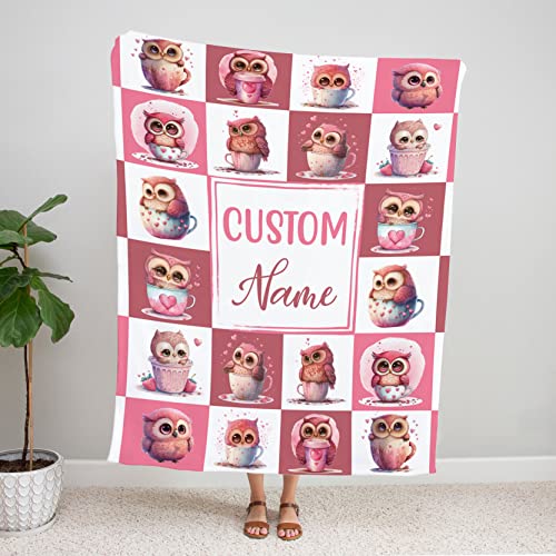 Personalized Owl Baby Blanket, Custom Baby Name Owl Blanket, Owl Receiving Bedding Nursery Blanket, Newborn, Baby Owl Super Soft Plush Fleece Blanket #TOP5