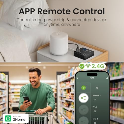 Image of GHome Smart Power Strip with 3 WiFi Outlets & 3 USB, Alexa & Google Home Compatible, ETL Listed Surge Protector Power Strip, App & Timer Control, Ideal for Lamps, Coffee Makers & Office (2.4GHz Only)