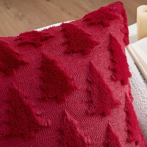 Image of MIULEE Christmas Throw Pillow Covers Burgundy Red Set of 2 16x16