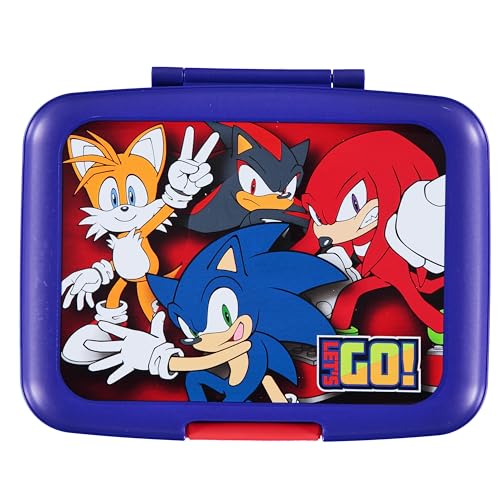 AI ACCESSORY INNOVATIONS Sonic The Hedghog 4 Compartment Bento Lunch Box for Kids Featuring Sonic Shadow Tails and Knuckles Molded Lunch Box BPA Free