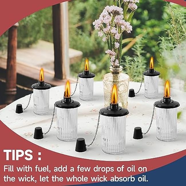 4 Pack Glass Citronella Torches, 16 oz Garden Torches for Outside with 3-Prong Grounded Stake, 55 inch Outdoor Clear Glass Flame Light Torch for Yard, Patio, Deck, Garden, Party, Landscape