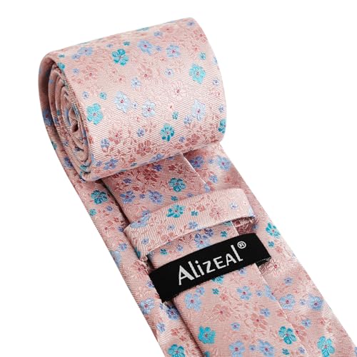 Image of Alizeal Mens 3.15inches Exquisite Floral Tie with Small Flower Printed Pocket Square