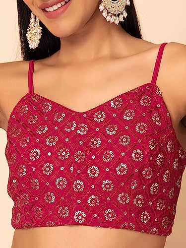 Image of Indya Women's Georgette Embroidered Sleeveless Regular Fit Blouse Pack of 1