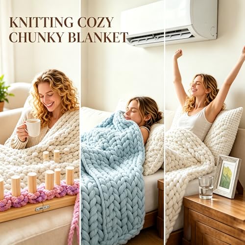 Image of Aeelike Chunky Blanket Loom 39 inch Adjustable Foldable Portable Loom Kit - No Need Needles Crochet Knitting Jumbo Chunky Blanket for Adults Beginners DIY Handmade Carft Gift