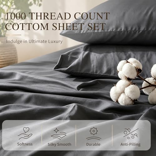 Image of MEISHANG 1000TC Egyptian Cotton Sheets King, 16 inch Deep Pocket | 1000TC Egyptian Cotton Sheets, Sateen Weave, Ultra Soft & Breathable, OEKO-TEX Certified