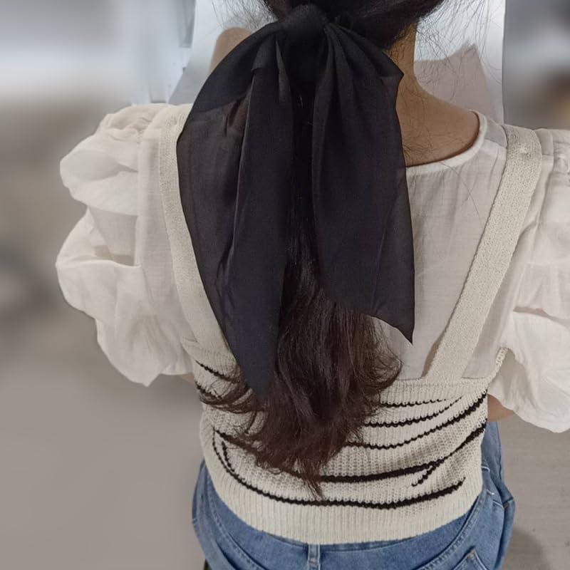 Miniatura 5 de Cinta elástica de satén para el cabello, soportes para cola de caballo anudados y lazos para el cabello, juego de 2 piezas para mujeres y niñas en