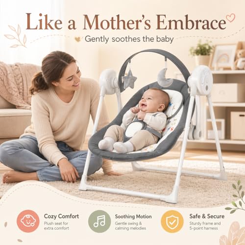 Image of Baby Swing SpaceSaver Ultra-Compact Foldable Infant Swing (Fits in 5.3 inch Gaps!) 6 Speed Modes | Portable Newborn Swing for Travel /Car /Picnic (0-6M, 6-20lbs)