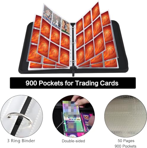 Image of Basketball Card Binder with Sleeves, 900 Pocket Basketbal Card Holder for Trading Cards, 9 Pocket with 50 Removable Sleeves Zipper Book Folder Collector Album 3 Ring Binder Organizer