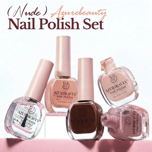 Image of AZUREBEAUTY Nude Pink Brown Nail Polish Set, 4 Elegant Shades, Peach Pink Milky Nude Dusty Rose Chocolate Brown Nail Color Kit for Natural Nails, DIY Manicure Gift for Women