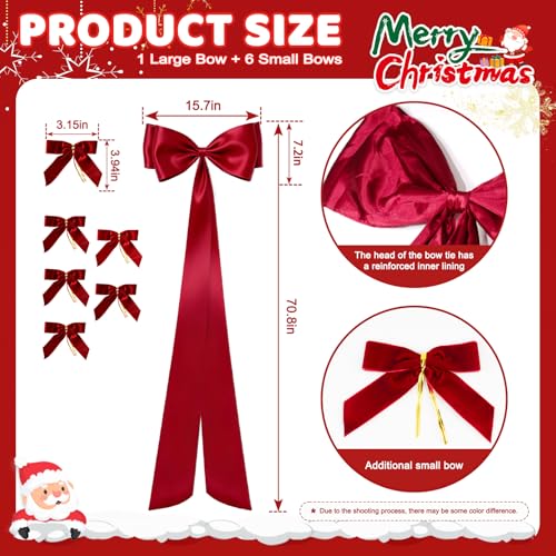Extra Large Christmas Satin Bows with 6 Pcs Small Bows Decoration， Christmas Tree Topper Decorations for Home Wall Holiday Birthday Wedding Engagement Party Decor by Hobychild - Image 2
