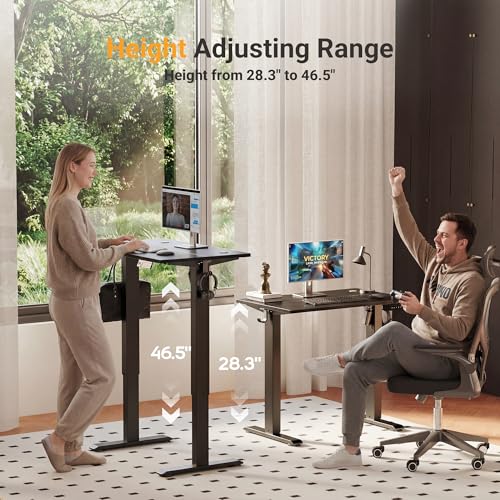 Image of YDN Electric Standing Desk Adjustable Height, 40 x 24 Inches Sit Stand up Desk with Memory Presets & Cable Management, Home Office Desk for Office & Computer Workstation, Black Frame /Black Top