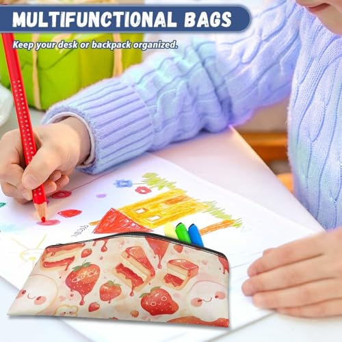Image of Strawberry Shortcake Pencil Case Lightweight Pencil Pouch with Zipper Large Capacity Pen Organizer for Toddlers Girls Cute Crayon Pouch for Painting Lesson