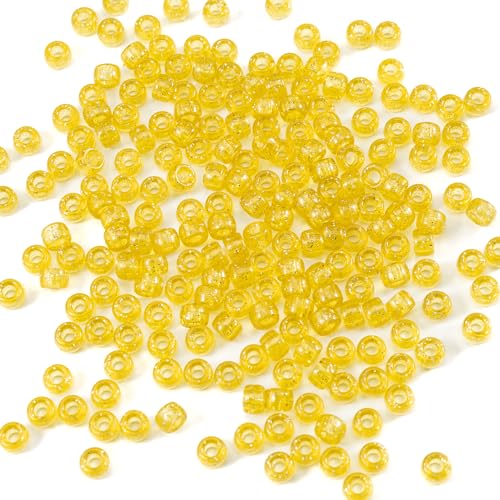 Image of Gxueshan 1000 Pcs Acrylic Plastic White Pony Beads 6x9mm Bulk Kandi Beads for Friendship Bracelet Necklace Jewelry Making Pens Hair Braiding Kit (Transparent Yellow)