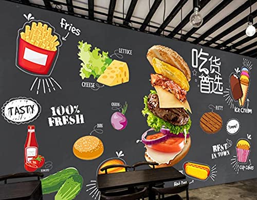 LZQMO Burgers Western Fast Food Hot Dog Restaurant Achtergrond Muurschildering Behang 3D Snack Bar Hamburger Kaas Muur… - Afbeelding 5