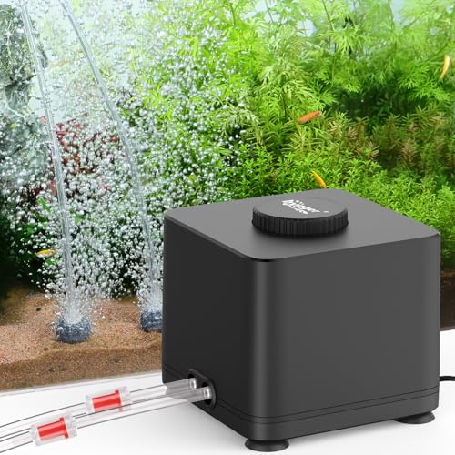 hygger Aquarium Air Pump, Quiet Adjustable Fish Tank Air Pump, 4W/7W/11W Powerful Oxygen Aerator Dual Stainless Steel Outlets with Air Stone Bubbler for Small Medium Large Fish Tank, Hydroponic, 11W