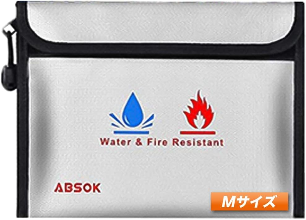 耐火バッグ 1200℃耐熱 三層構造 防火袋 モバイルバッテリー 耐火ケース シリコーンコーティング 防水ファスナー設計 防水可能 耐火袋 書類/通帳/現金収納 防火バッグ 家庭/オフィス防災用(シルバー, Mサイズ)