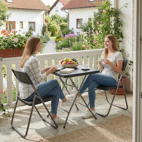 Sekey Balkonset 3 Teilig Klappbar, Balkonmöbel Set Kleiner Balkon 2 Personen, Balkon Möbel Set Rattan Wetterfest, Belastbarkeit Klappstuhl 200KG & Klapptisch 50KG 2
