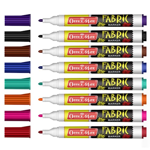 Image of Soni Officemate Fabric Marker | Pack of 8 (Mix Colour)|Wash-Resistant Ink | Ideal for Fabric Art | 4.43 mm Bullet Tip