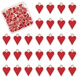 UNICRAFTALE Lote 100 Piezas Dijes Corazón Esmalte Rojo Mini Amor Metal Agujero 1.5mm Largo 13.5mm para Pulseras Collares DIY